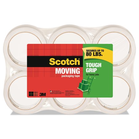 SCOTCH Tough Grip Moving Packaging Tape, 3" Core, 1.88" x 54.6 yd, Clear, PK6 3500-6-ESF